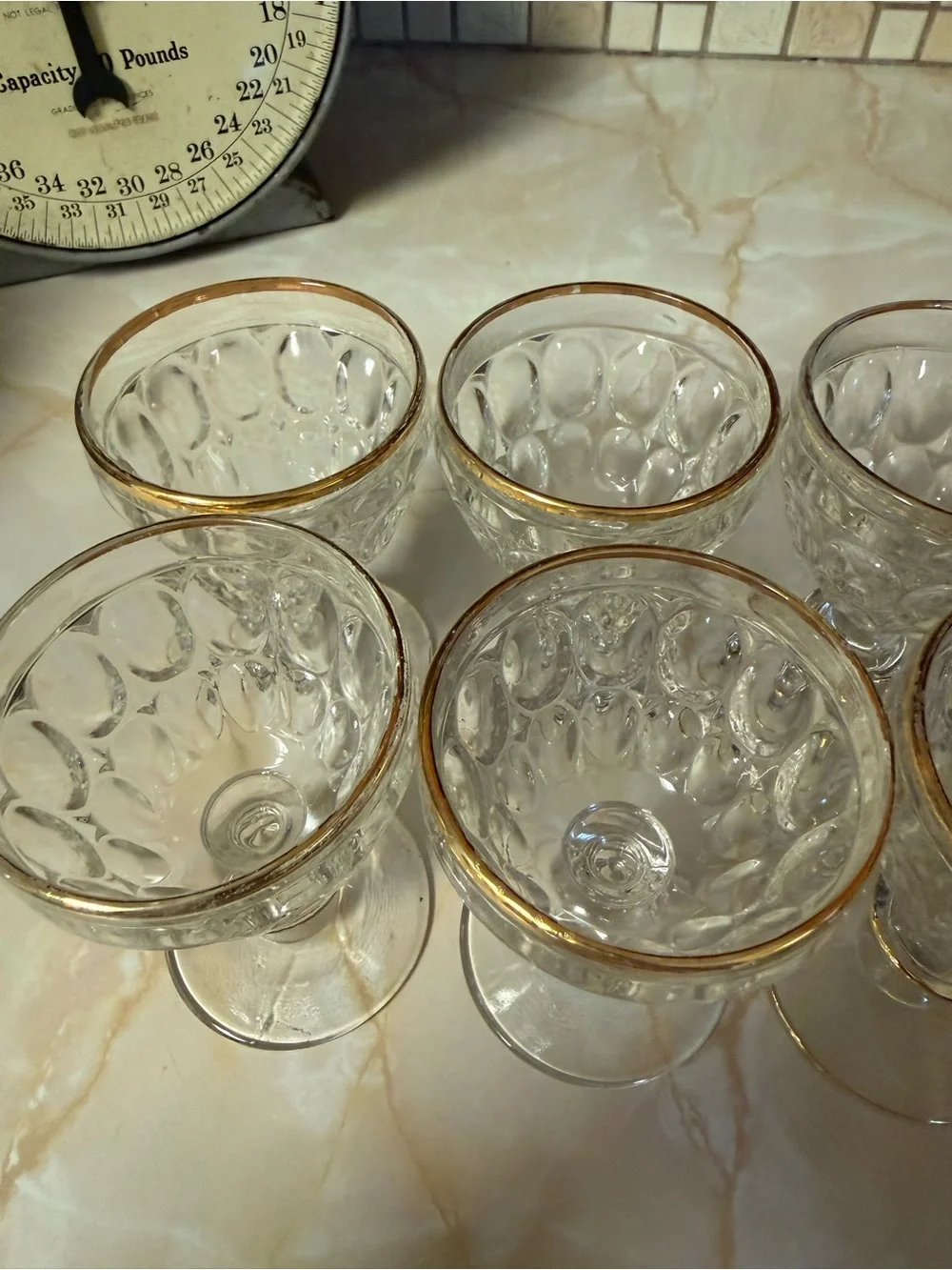 Set of Clear Glass Goblets with Gold Rim (8)